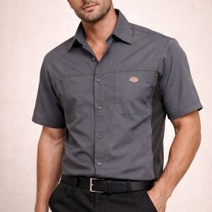 Dickies Short Sleeve Work Shirt Gray XL Button Front Utility NWOT